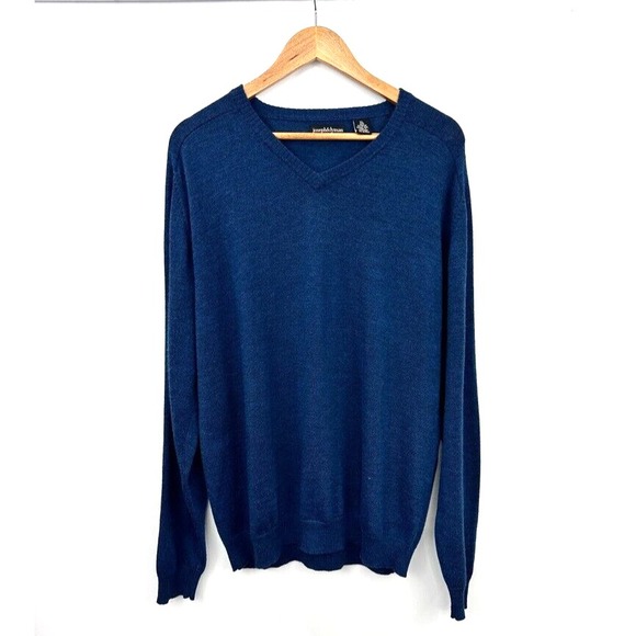 Joseph & Lyman Merino Wool Sweater Mens XL Blue V Neck Classic Old Money Preppy - Picture 2 of 7